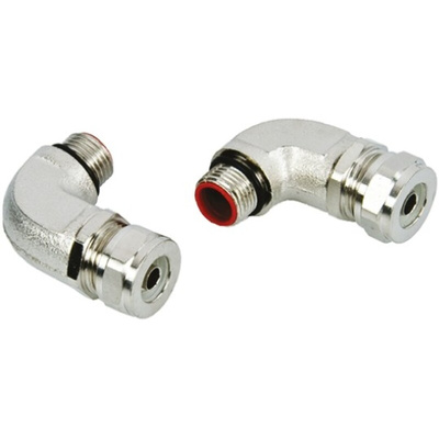 Adaptaflex 90° Adapter, Conduit Fitting, 12mm Nominal Size, M16, Brass, Silver