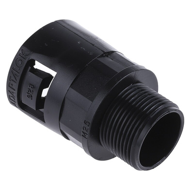Adaptaflex Straight, Conduit Fitting, 28mm Nominal Size, M25, Nylon 66, Black