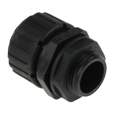 Adaptaflex Straight, Conduit Fitting, 21mm Nominal Size, M20, Nylon 66, Black