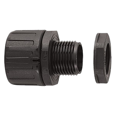 Flexicon External Thread Fitting, Conduit Fitting, 11mm Nominal Size, M12, Nylon 66, Black