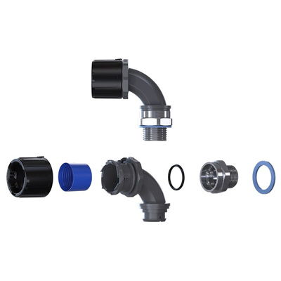 Flexicon 90° Elbow, Conduit Fitting, 16mm Nominal Size, M16, Nylon 66, Black, Grey