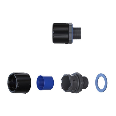 Flexicon Straight, Conduit Fitting, 42mm Nominal Size, M40, Nylon 66, Black, Grey