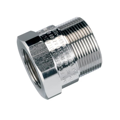 ABB Reducer, Hose Adapter, 40mm Nominal Size, M40, Nickel Plated Brass, Metallic