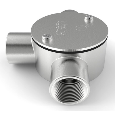 RS PRO 3 Way Tee Box, Conduit Fitting, 25mm Nominal Size, 316 Stainless Steel, Silver