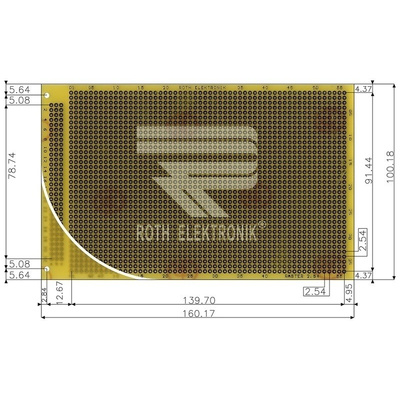 RE060-LF, Single Sided DIN 41612 C Matrix Board FR4 with 37 x 56 1mm Holes, 2.54 x 2.54mm Pitch, 160 x 100 x 1.5mm
