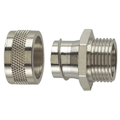 HellermannTyton Fixed External Thread Fitting, Conduit Fitting, 25mm Nominal Size, M25, Brass, Silver