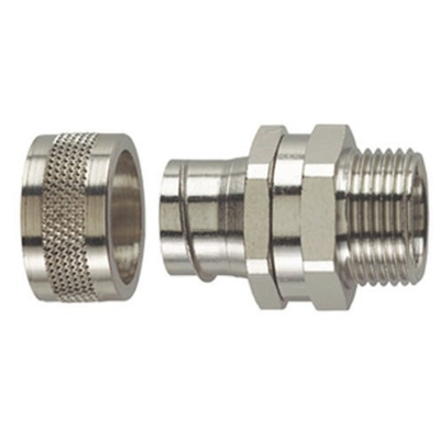 HellermannTyton Straight-Swivel External Thread, Conduit Fitting, 20mm Nominal Size, M20, Brass, Silver