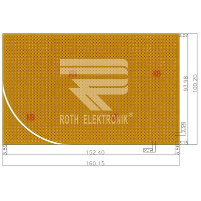RE010-HP, Matrix Board FR2 with 38 x 61 1mm Holes, 2.54 x 2.54mm Pitch, 160 x 100 x 1.5mm