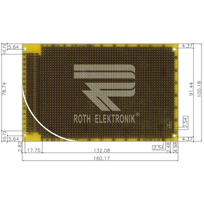 RE320-LFDS, Double Sided DIN 41612 C Eurocard PCB FR4 With 37 x 53 1mm Holes, 2.54 x 2.54mm Pitch, 160 x 100 x 1.5mm