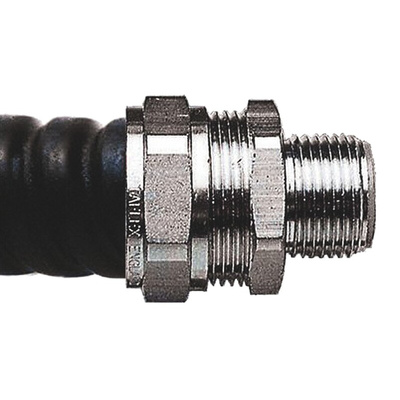Adaptaflex Straight, Conduit Fitting, 28mm Nominal Size, M32, Brass, Silicone, Metallic