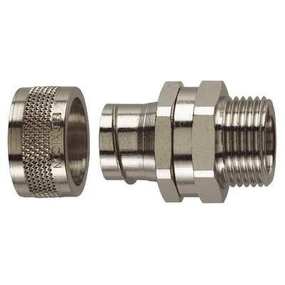 Flexicon Straight, Conduit Fitting, 10mm Nominal Size, M12, Nickel Plated Brass