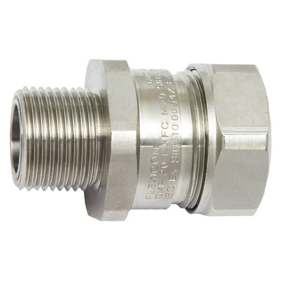 Flexicon Fixed External Thread Fitting, Conduit Fitting, 16mm Nominal Size, M20, Brass, Silver