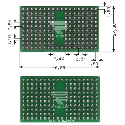 RE943-S2, Breadboard Solderable Breadboard With Adaption Circuit Board 46.99 x 27.3 x 1.5mm