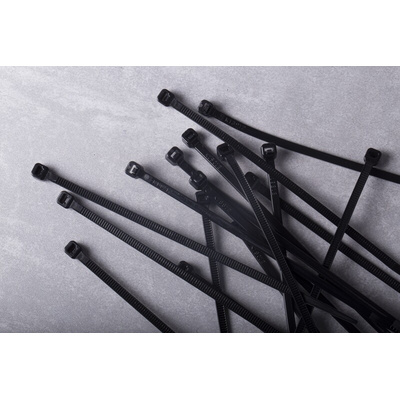RS PRO Cable Tie, 150mm x 3.6 mm, Black Nylon, Pk-100