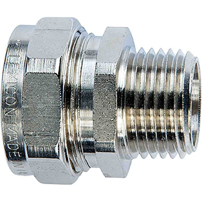 Flexicon Fixed External Thread Fitting, Conduit Fitting, 25mm Nominal Size, M25, Brass