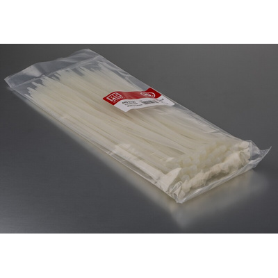 RS PRO Cable Tie, 300mm x 4.8 mm, Natural Nylon, Pk-100
