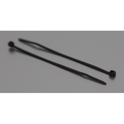 RS PRO Cable Tie, Sub Miniature, 71mm x 1.6 mm, Black Nylon, Pk-100