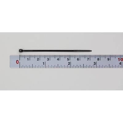 RS PRO Cable Tie, Sub Miniature, 71mm x 1.6 mm, Black Nylon, Pk-100