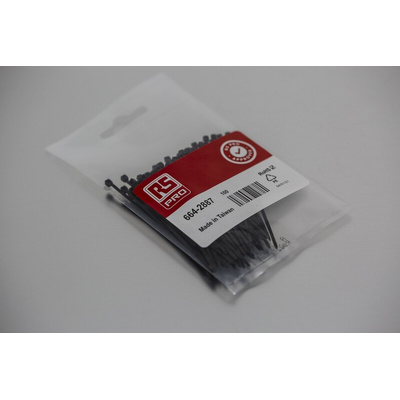 RS PRO Cable Tie, Sub Miniature, 71mm x 1.6 mm, Black Nylon, Pk-100