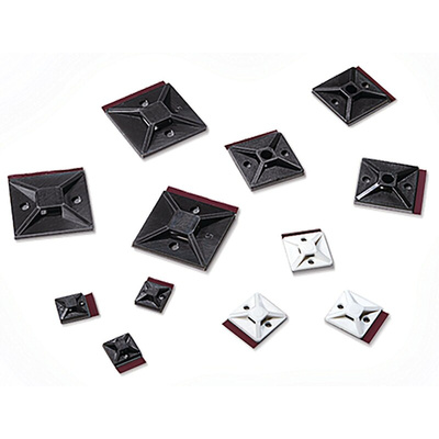HellermannTyton Self Adhesive Black Cable Tie Mount 19 mm x 19mm, 4.4mm Max. Cable Tie Width