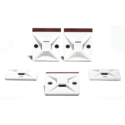 HellermannTyton Self Adhesive White Cable Tie Mount 28 mm x 28mm, 5.6mm Max. Cable Tie Width