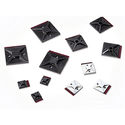 HellermannTyton Self Adhesive Black Cable Tie Mount 38 mm x 38mm, 10mm Max. Cable Tie Width