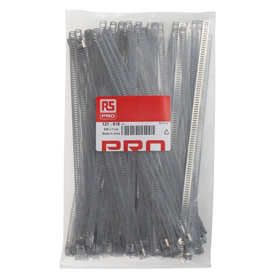 RS PRO Cable Tie, Ladder, 225mm x 7 mm, Metallic 316 Stainless Steel, Pk-100