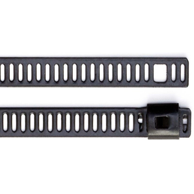 RS PRO Cable Tie, Ladder, 225mm x 7 mm, Black Polyester Coated Stainless Steel, Pk-100