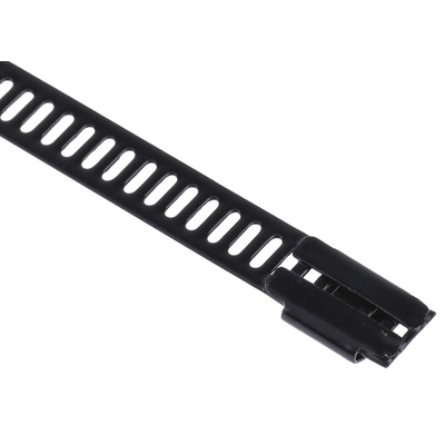 RS PRO Cable Tie, Ladder, 300mm x 7 mm, Black Polyester Coated Stainless Steel, Pk-100