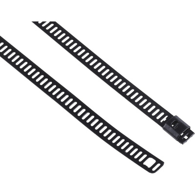 RS PRO Cable Tie, Ladder, 610mm x 7 mm, Black Polyester Coated Stainless Steel, Pk-100