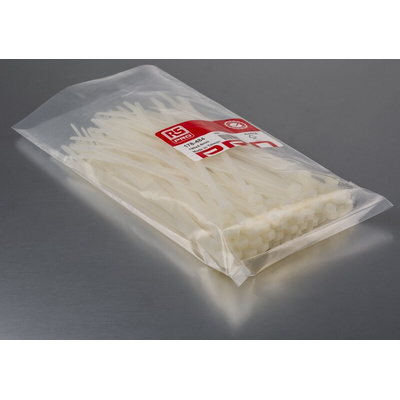 RS PRO Cable Tie, 190mm x 4.8 mm, Natural Nylon, Pk-100