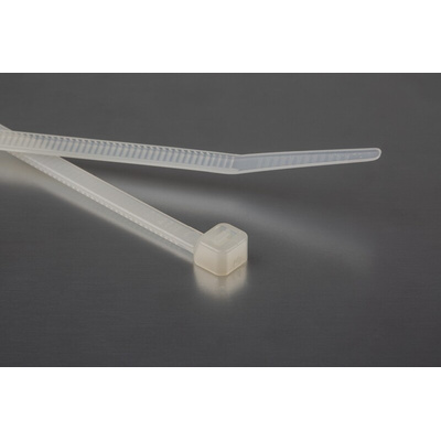 RS PRO Cable Tie, 190mm x 4.8 mm, Natural Nylon, Pk-100