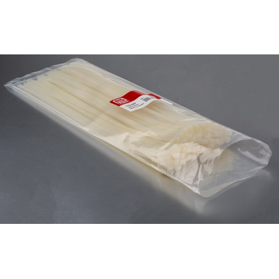 RS PRO Cable Tie, 368mm x 4.8 mm, Natural Nylon, Pk-100