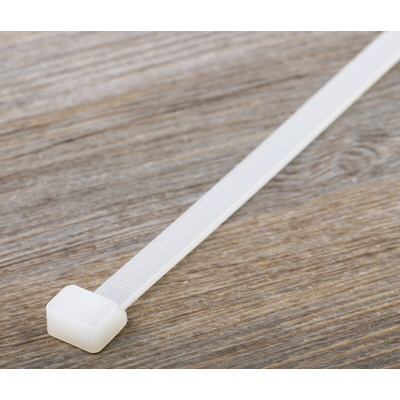 RS PRO Cable Tie, 380mm x 7.6 mm, Natural Nylon, Pk-100