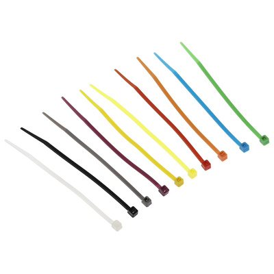 RS PRO Cable Tie, 100mm x 2.5 mm, Assorted Nylon, Pk-1000