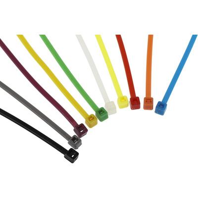 RS PRO Cable Tie, 100mm x 2.5 mm, Assorted Nylon, Pk-1000