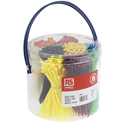 RS PRO Cable Tie, 100mm x 2.5 mm, Assorted Nylon, Pk-1000