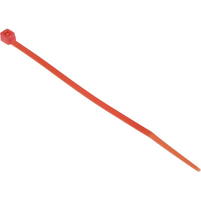 RS PRO Cable Tie, 100mm x 2.5 mm, Red Nylon, Pk-100