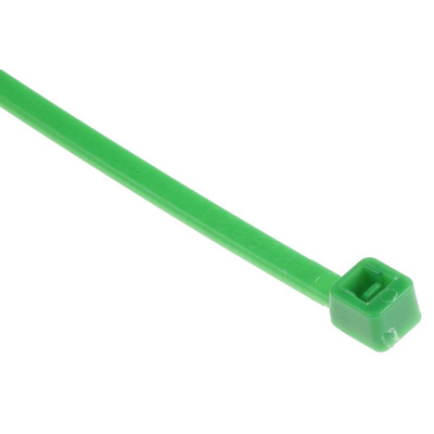 RS PRO Cable Tie, 100mm x 2.5 mm, Green Nylon, Pk-100