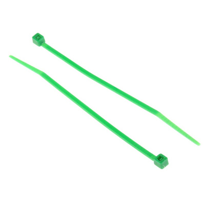 RS PRO Cable Tie, 100mm x 2.5 mm, Green Nylon, Pk-100