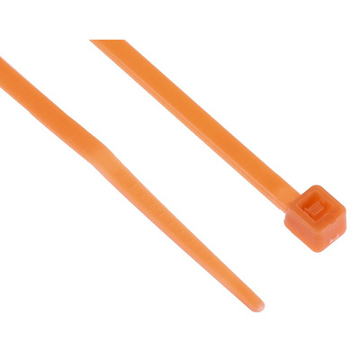 RS PRO Cable Tie, 100mm x 2.5 mm, Orange Nylon, Pk-100