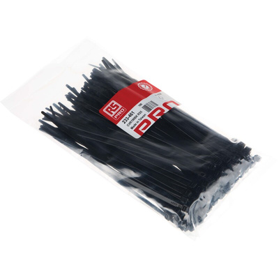 RS PRO Cable Tie, 190mm x 4.8 mm, Black Nylon, Pk-100