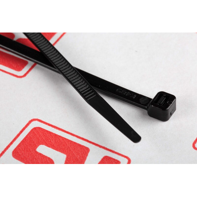 RS PRO Cable Tie, 190mm x 4.8 mm, Black Nylon, Pk-100