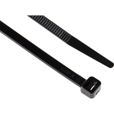 RS PRO Cable Tie, 190mm x 4.8 mm, Black Nylon, Pk-100