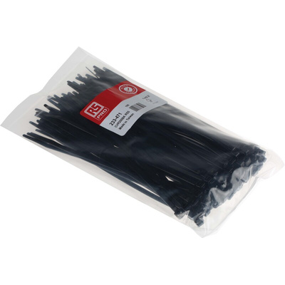 RS PRO Cable Tie, 203mm x 4.6 mm, Black Nylon, Pk-100