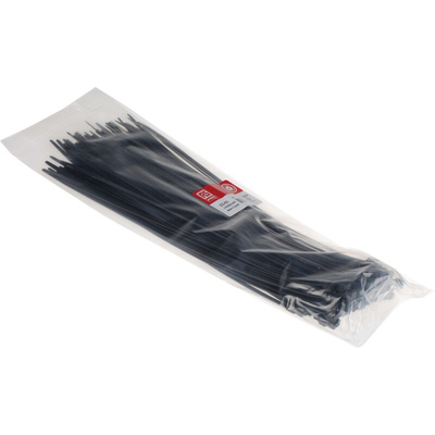 RS PRO Cable Tie, 380mm x 7.6 mm, Black Nylon, Pk-100
