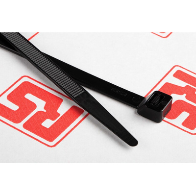 RS PRO Cable Tie, 380mm x 7.6 mm, Black Nylon, Pk-100