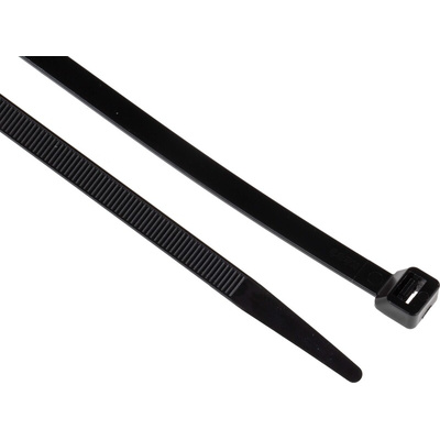 RS PRO Cable Tie, 380mm x 7.6 mm, Black Nylon, Pk-100