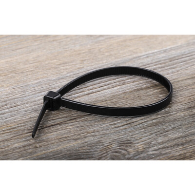 RS PRO Cable Tie, 190mm x 4.8 mm, Black Nylon, Pk-1000