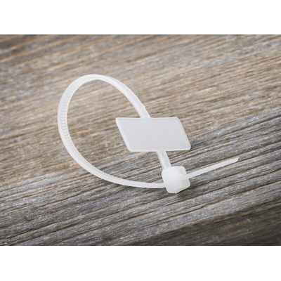 RS PRO Cable Tie, 100mm x 2.5 mm, White Nylon, Pk-100